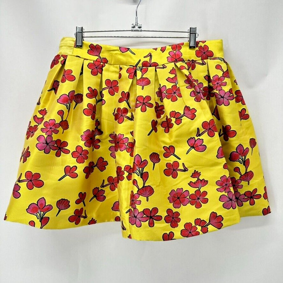 alice + olivia Womens 12 Circle Skirt Yellow Embroidered Poppy Floral Pleats NWT - Picture 6 of 11